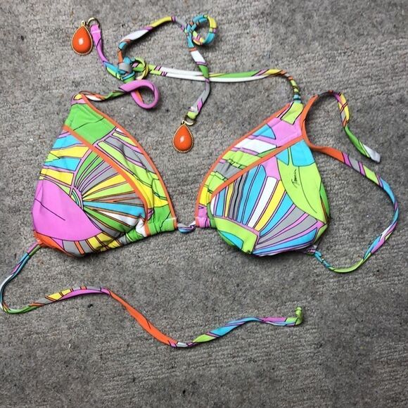Triangle Cup Trina Turk Bikini Top | Bold Retro Print | Size 4 - Picture 1 of 7